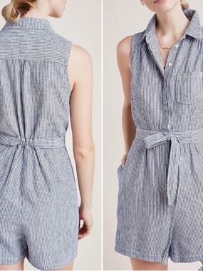 Anthropologie | Linen Blend Railroad Striped Romper